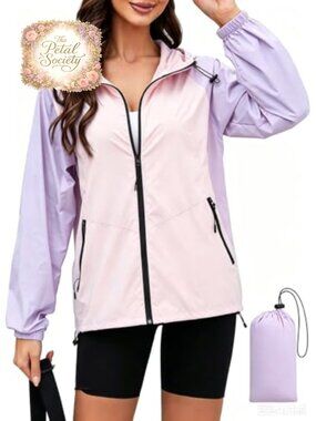 Women's Packable Rain Jacket Hood Lightweight Travel Windbreaker